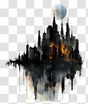 Enigmatic City - Abstract Cityscape With Moon At Night Transparent PNG