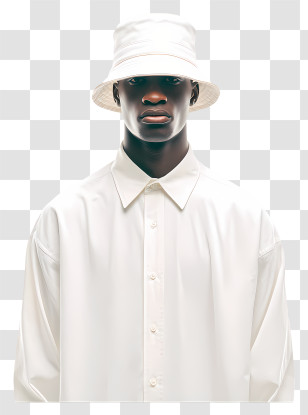 Model Man - Minimal White Bucket-Hat Portrait Transparent PNG