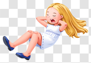 Cartoon Girl - Yawning Girl In White Dress Transparent PNG