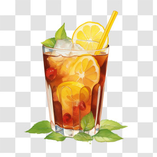 Ice Tea - Iced Tea Glass With Lemon And Mint Transparent PNG