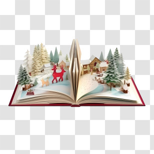 Christmas Book - Open Storybook With Winter Village Scene Transparent PNG