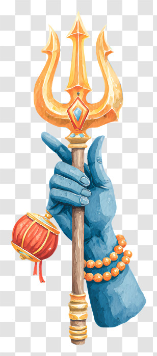 Divine Hand Holding Trident - Trident With Lantern In Blue Hand Transparent PNG