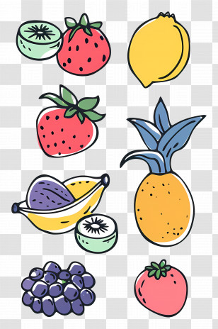 Fruits Illustration In Cartoon Style - Cartoon Illustration Of Colorful Fruits Transparent PNG