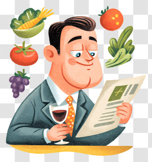 Businessman Testing Food - Man Reading Menu With Wine Transparent PNG