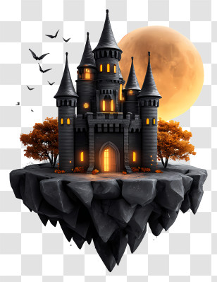 Halloween Castle - Floating Castle With Full Moon Transparent PNG
