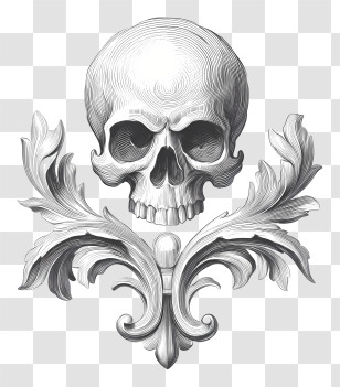 Gothic Skull - Skull With Floral Design Transparent PNG
