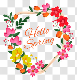 Flower Wreath - Spring Floral Wreath With Hello Spring Text Transparent PNG