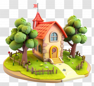 Cartoon School - Cartoon Cozy House With Trees And Fence Transparent PNG