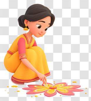 Indian Woman Making Rangoli - Woman Making Rangoli For Diwali Transparent PNG