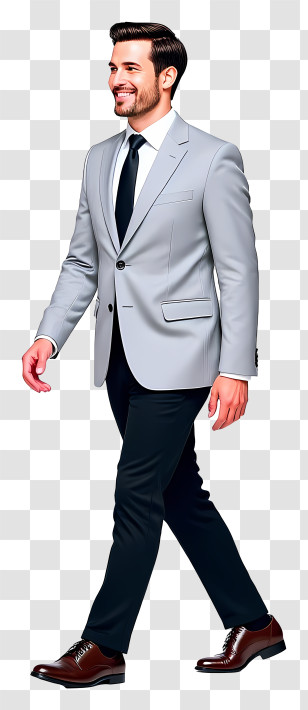 Businessman Walking - Stylish Man In Grey Suit Walking Transparent PNG