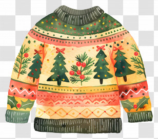 Ugly Christmas Sweater - Festive Christmas Sweater With Tree Design Transparent PNG