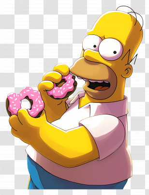 Homer Simpson - Yellow Cartoon Character With Donuts Transparent PNG