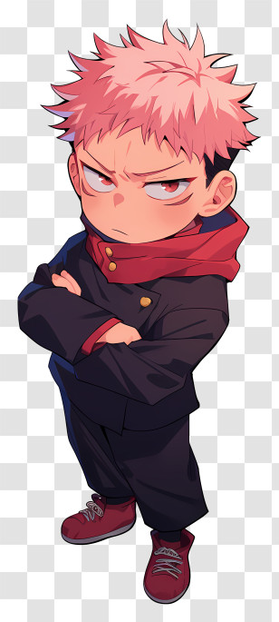 Yuji Itadori - Serious Pink-haired Anime Boy Transparent PNG