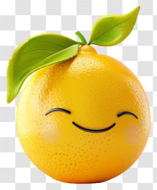 3d Cartoon Fruit - Smiling Yellow Orange With Leaf Illustration Transparent PNG