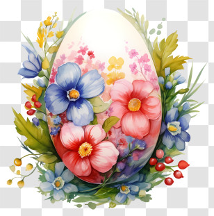 Easter Egg - Decorated Easter Egg With Flowers Transparent PNG