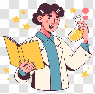 Cartoon Scientist - Scientist With Book And Flask Transparent PNG