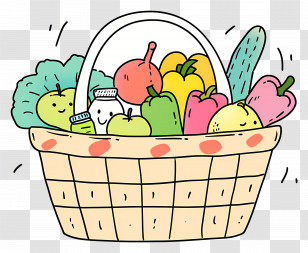Cartoon Basket With Fruits And Vegetables - Cartoon Basket Filled With Fresh Produce Transparent PNG