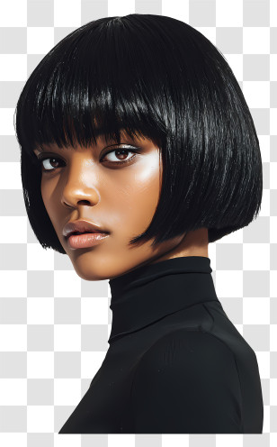 Woman Hairstyle - Sleek Black Bob Hairstyle Portrait Transparent PNG