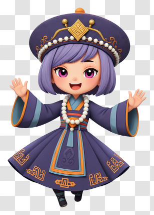 Jiangshi Zombie Girl - Happy Chibi Girl In Purple Robe Transparent PNG