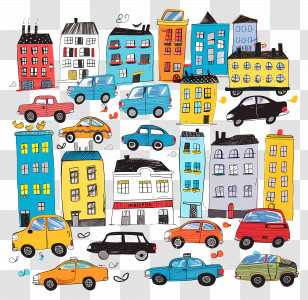 Cars In City - Whimsical City Streets With Cars Transparent PNG