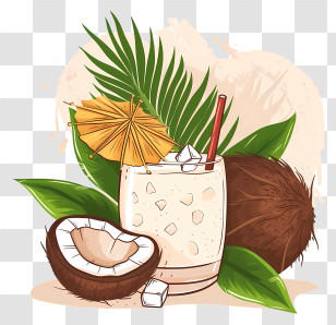 Coconut Cocktail Drink - Coconut Drink With Tropical Decor Transparent PNG