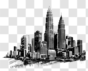 City Skyline - Black And White Urban Skyline Illustration Transparent PNG