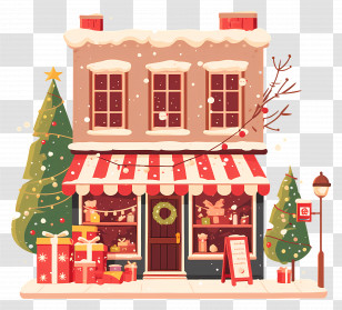 Christmas Gift Shop - Festive Christmas Shopfront Scene Transparent PNG