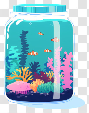 Cartoon Sea Scene - Aquarium In A Jar Illustration Transparent PNG