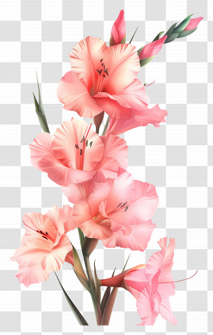 Pink Gladioli - Pink Gladiolus Flowers In Detailed Illustration Transparent PNG