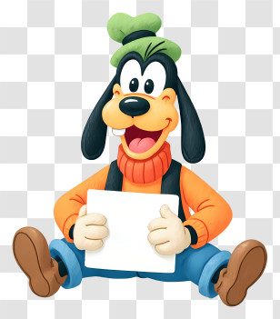 Goofy Holding Blank Signboard - Smiling Cartoon Dog Holding Sign Transparent PNG