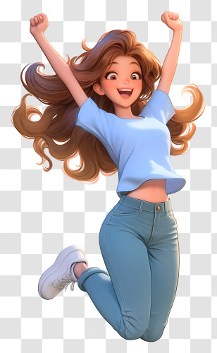 Woman Joyfully Jumping - Joyful Girl With Long Hair Transparent PNG