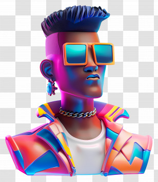 Cool Man - Futuristic Neon Male Figure With Sunglasses Transparent PNG