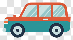 Blue Car - Cartoon Car In Teal And Orange Design Transparent PNG
