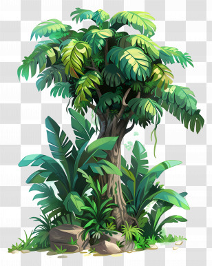 Rainforest Tree - Tropical Tree With Dense Green Leaves Transparent PNG