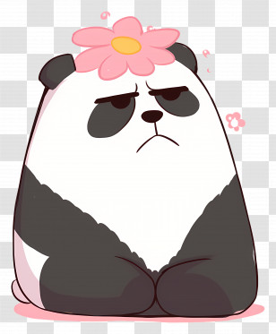 Kawaii Bear - Grumpy Panda With Flower On Head Transparent PNG
