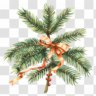 Christmas Tree Branch - Pine Branches With Festive Ribbon Transparent PNG