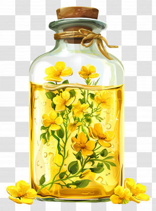 Canola Oil - Glass Bottle With Yellow Flowers Inside Transparent PNG