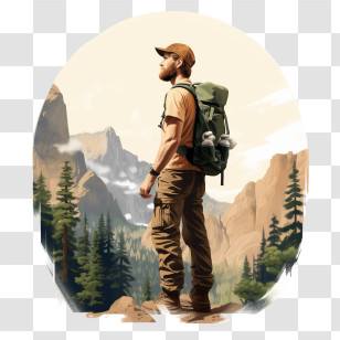 National Park Service Founders Day - Hiker With Backpack In Mountainous Scenery Transparent PNG