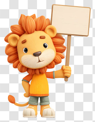 Mascot Holding Sign - Lion With Blank Sign Transparent PNG