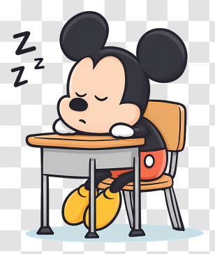 Mickey Mouse Sleeping - Sleeping Cartoon Mouse At Desk Transparent PNG