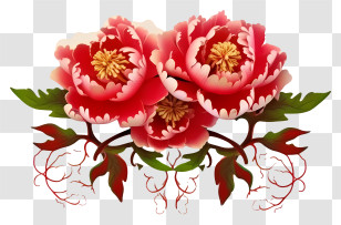 Realistic 3d Chinese New Year Peony - Beautiful Red Peony Floral Bouquet Illustration Transparent PNG
