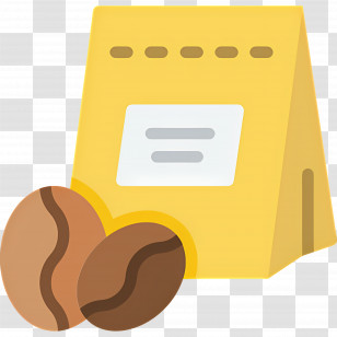 Coffee Bag - Yellow Coffee Bag With Beans Illustration Transparent PNG