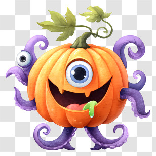 Octopus Pumpkin Walking - Goofy Pumpkin Octopus Transparent PNG