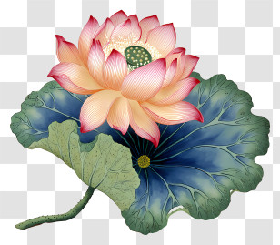 Chinese Painting Lotus - Pink Lotus With Leaf Transparent PNG