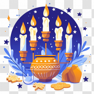 Hanukkah - White Candles With Pot And Cookies Transparent PNG