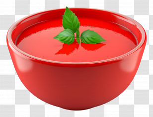 Tomato Soup - Bowl Of Tomato Soup With Fresh Basil Transparent PNG