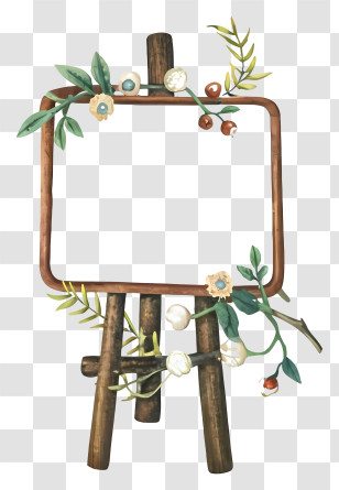 Cartoon - Wooden Frame With Flowers On Easel Transparent PNG