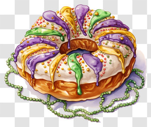 Pastry - Decorated King Cake For Mardi Gras Celebration Transparent PNG