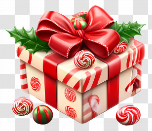 Christmas Candy Box - Festive Christmas Gift Box With Ribbon Transparent PNG