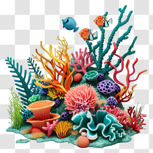 Realistic 3d Coral Reef - Vibrant Coral Reef With Marine Life Transparent PNG
